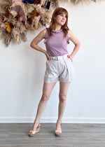 Robyn Belted Linen Shorts - Lavender