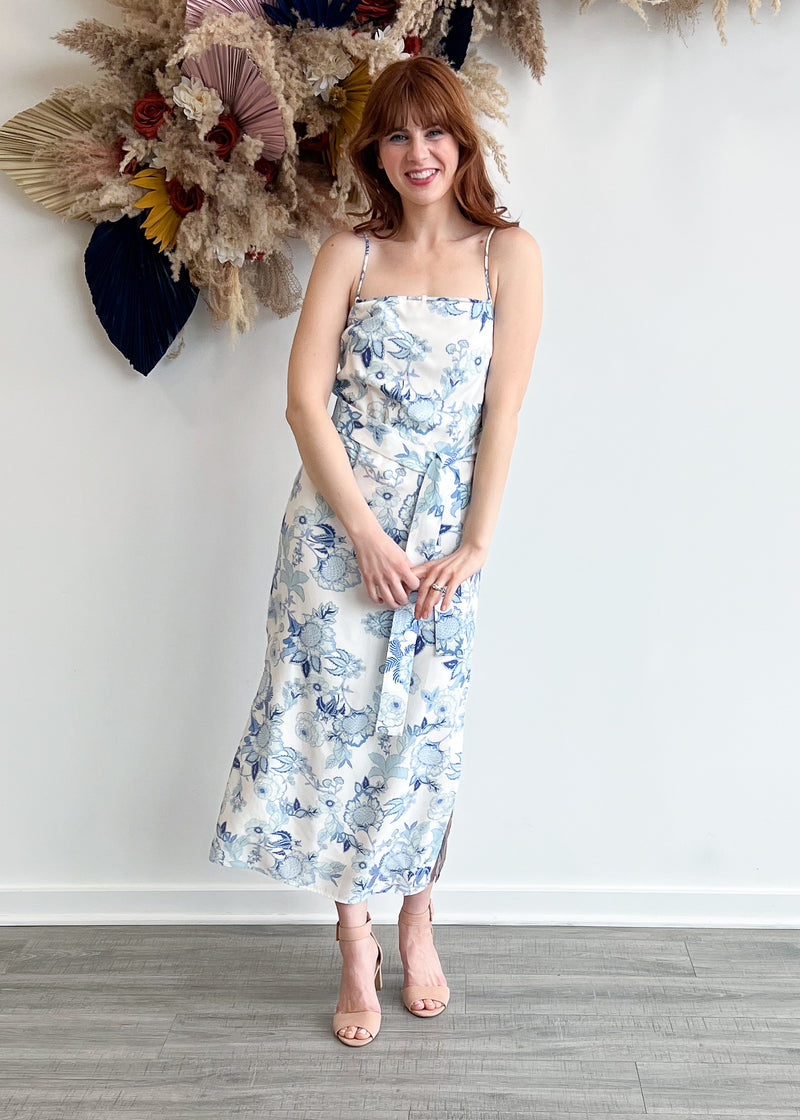 Margo Tie Waist Dress - Blue Floral