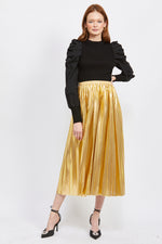Elle Pleated Midi Skirt in Gold